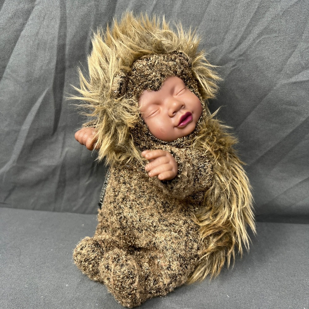 Anne Geddes Sleeping Baby Hedgehog Doll 8 Inch Brown Plush Animal Costume 1990s